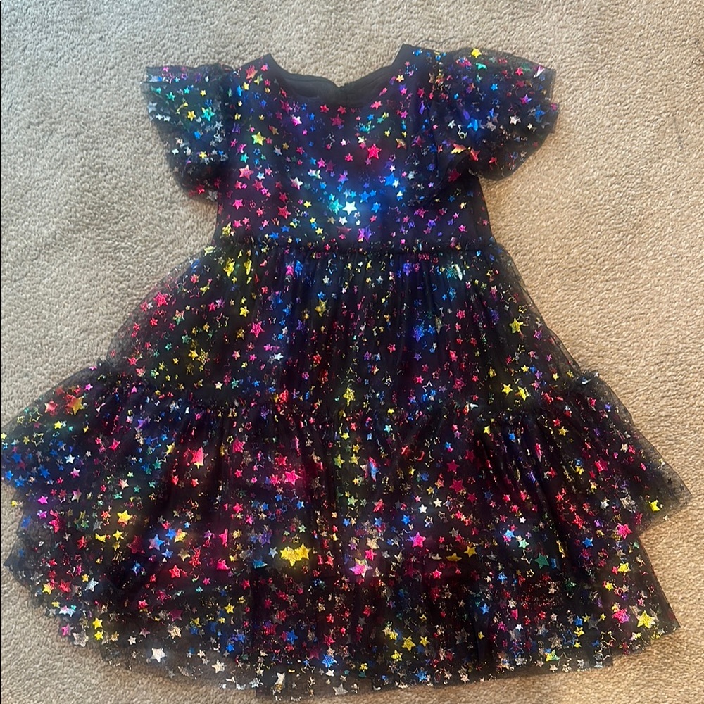 Lola + The Boys Starry Night Dress - Black with Rainbow Stars